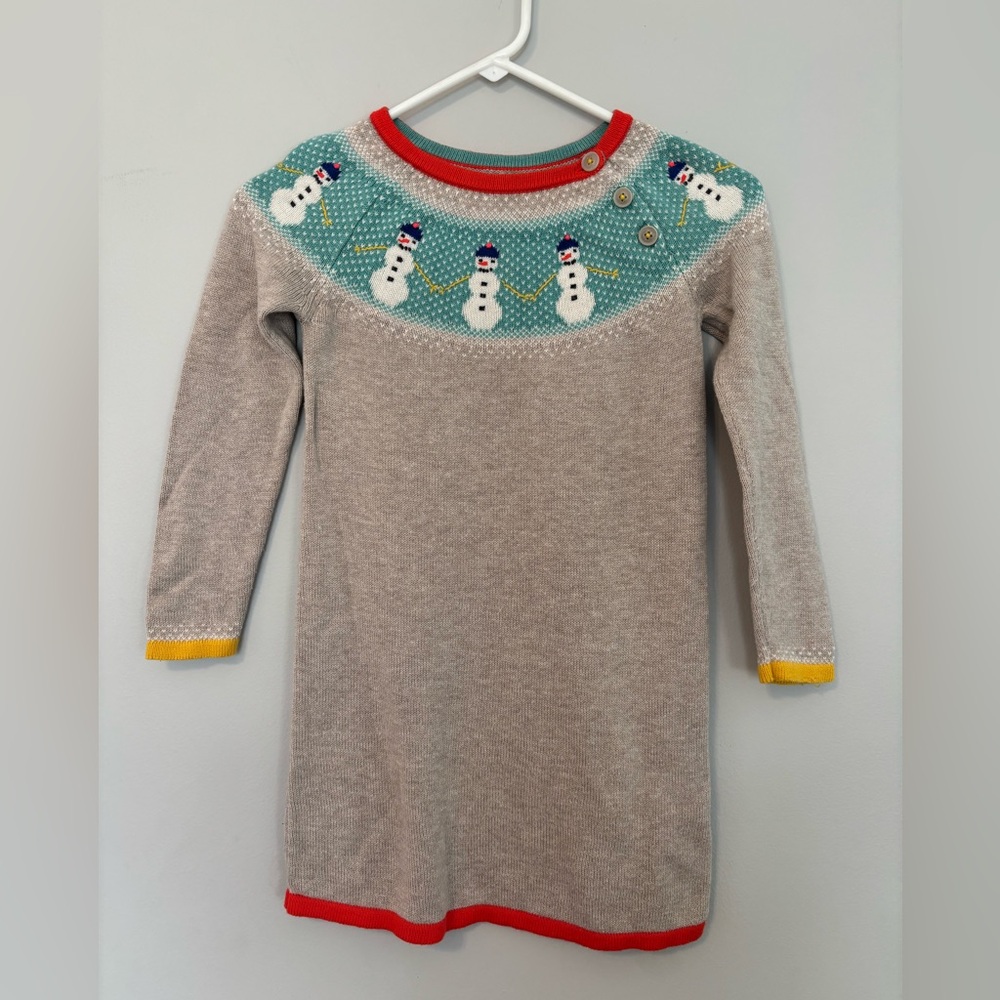 Mini Boden Fair Isle Snowman Sweater Dress, Girls Size 6-7